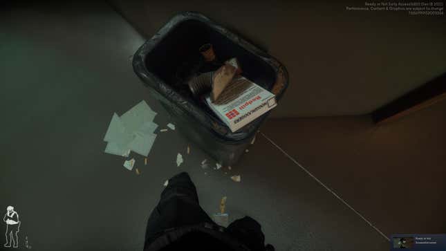 A trash can contains a discarded box for red pills with "Noggin Joggers" written on the side.