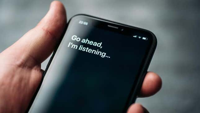 An iPhone displaying the words "Go ahead, I'm listening..."