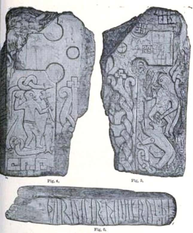Thorwald’s Cross, a fragmented runestone depicting Odin being consumed.