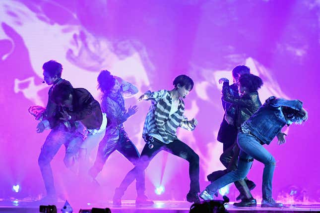BTS performs onstage during the 2018 Billboard Music Awards.