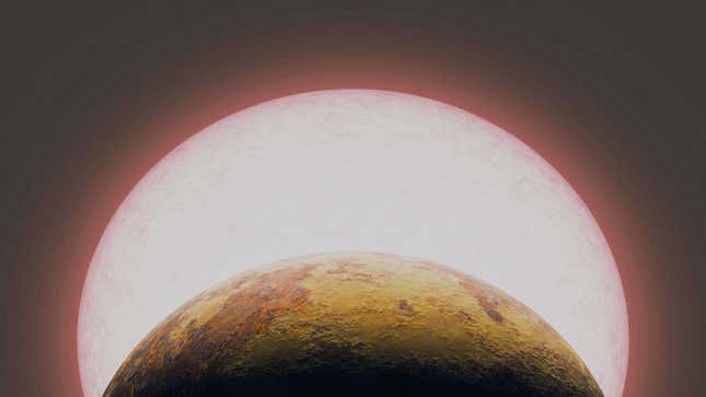 Ilustración del exoplaneta TOI-1075b con su estrella al fondo.