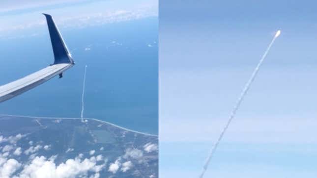 Imagen para el artículo titulado Así se vio el último lanzamiento de un cohete Atlas V desde un avión comercial