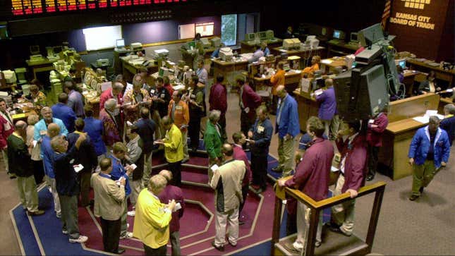 Kansas City Board of Trade trading floor open outcry