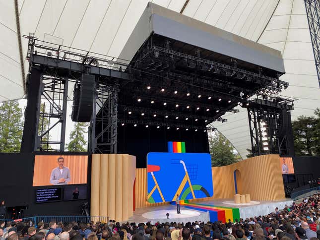 Alphabet CEO Sundar Pichai addressed the crowd at Google I/O 2023. 
