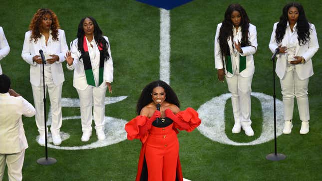 Sheryl Lee Ralph performs the US national anthem ahead of Super Bowl LVII between the Kansas City Chiefs and the Philadelphia Eagles in Glendale, Arizona, on February 12, 2023.