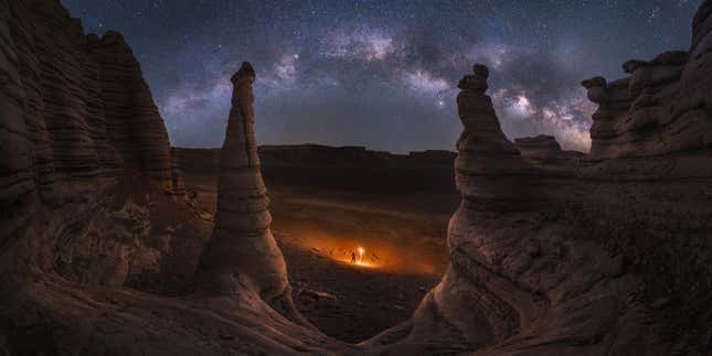 Natural rock formations under the Milky Way in China.