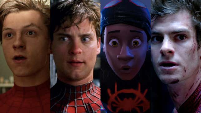 Screenshots from left: Spider-Man: Far From Home; Spider-Man 2; Spider-Man: Into The Spider-Verse; The Amazing Spider-Man