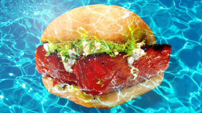 watermelon burger in pool