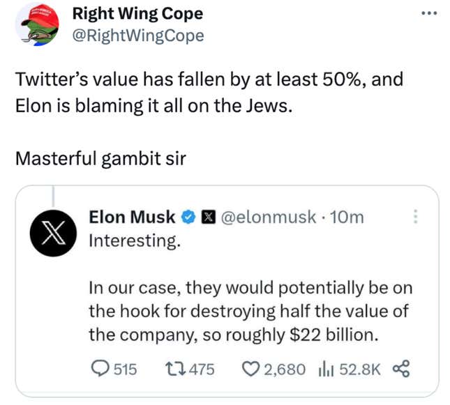 Tweet featured in Twitter ad that criticizes Elon Musk.