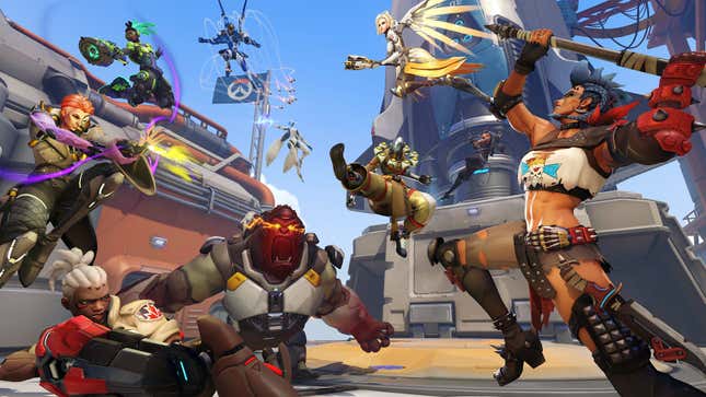 Overwatch 2 characters battle it out on Watchpoint: Gibraltar.