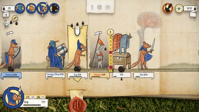 A screenshot from Inkulinati showing medieval animals murdering each other