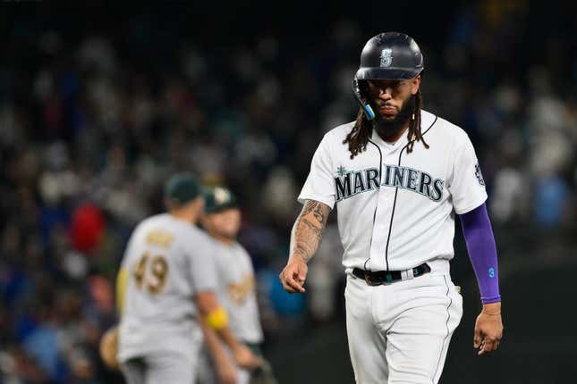 Aug 29, 2023; Seattle, Washington, USA; Seattle Mariners shortstop J.P. Crawford (3) walks off the field after the Oakland Athletics defeated the Seattle Mariners at T-Mobile Park.