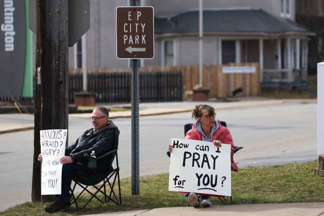 Community members offer support 2 weeks after a train derailment containing toxic chemicals were released in East Palestine, Ohio.