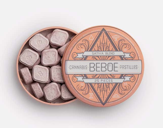 A $25 tin of Beboe THC and CBD-enhanced candies.