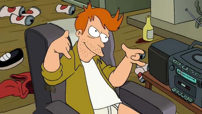 A screenshot shows Fry all washed up. 