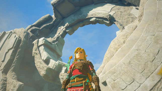 Link stands in front of a Ring Ruin at Kakariko Village 
