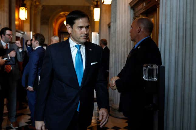 WASHINGTON, DC - AUGUST 02: Sen. Marco Rubio (R-FL) walks to the Senate Republican Luncheon in the U.S. Capitol Building on August 02, 2022, in Washington, DC. Negotiations in the U.S. Senate continue for the Inflation Reduction Act of 2022.