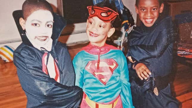 The author, center, celebrating a childhood Halloween with her brother, left, and cousin.