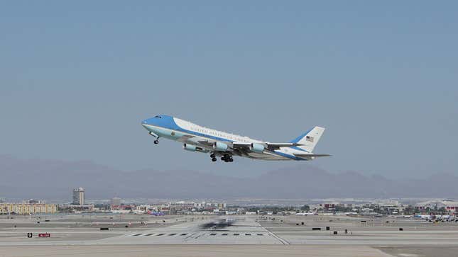 A photo of Air Force One taking off in Las Vegas.