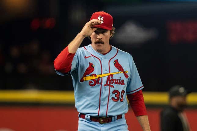 Apr 22, 2023; Seattle, Washington, USA; St. Louis Cardinals starting pitcher Miles Mikolas (39) before a game against the Seattle Mariners at T-Mobile Park.