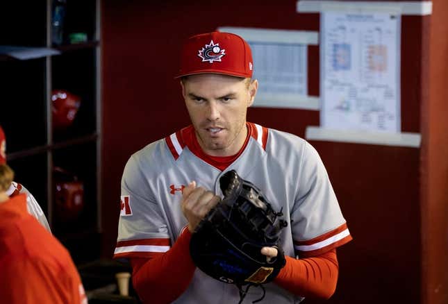 Mar 14, 2023; Phoenix, Arizona, USA; Canada first baseman Freddie Freeman prior to game against Colombia during the World Baseball Classic at Chase Field.