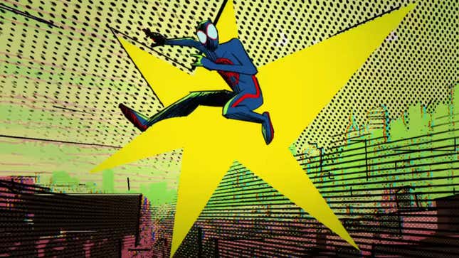 Miles Morales feels his Spider-Sense tingle while swinging through Manhattan.