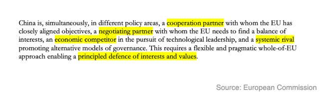 An excerpt from the EU's 2019 "Strategic Outlook" on China