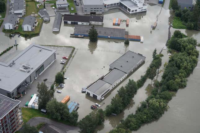 A view shows flooded center of Hokksund following heavy rain and extreme weather Hans, in Hokksund, Norway August 11,2023. 