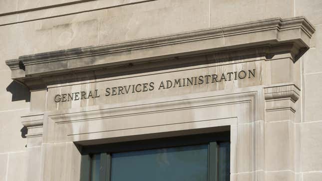A photo of the General Services Administration building in Washington, D.C. is shown.