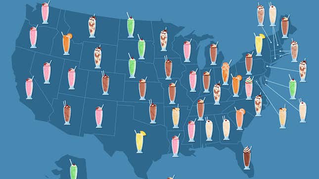 Map of the most popular milkshake flavor in each state