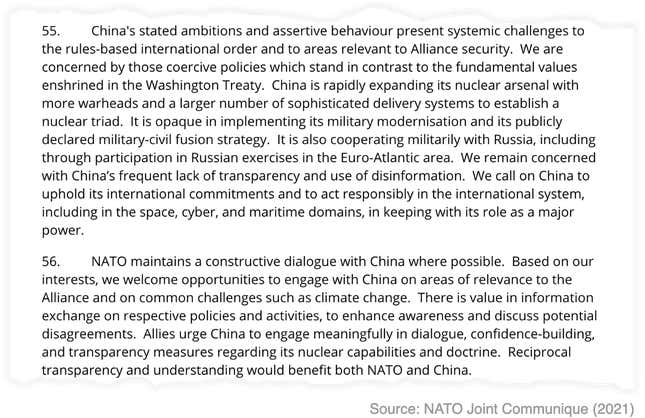 Image for article titled China reacts to the conclusions of the NATO summit