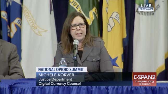 Michele Korver speaking at the National Opioid Summit on October 25, 2018.