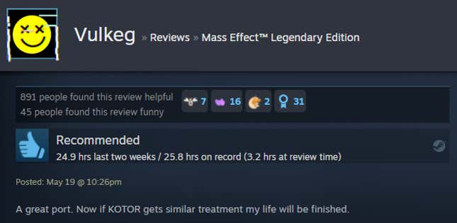 Image for article titled Mass Effect: Legendary Edition, As Told By Steam Reviews