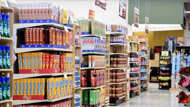 Photo of full grocery store shelves