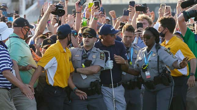 Fans getting too close for comfort with Phil Mickelson on Sunday.