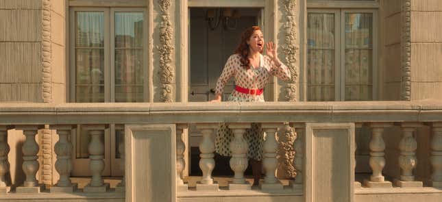 Amy Adams sings on a balcony.
