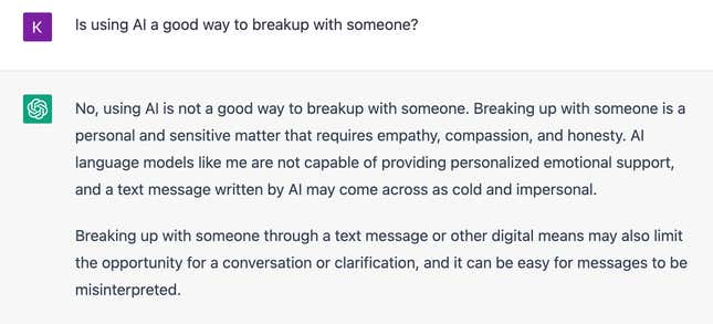 Image for article titled You Can Now Use AI to Break Up With Someone. I Tried It!