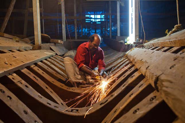 A dhow being built in Beypore.