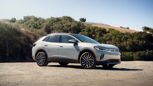 A photo of a silver VW ID.4 Electric SUV.