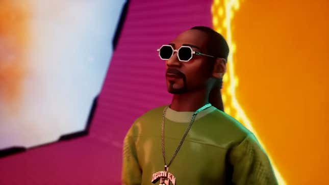 Snoop Dogg stares dead-eyed into the distance during a digital performance at the 2022 VMAs.