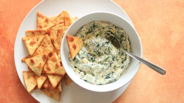 Image for article titled Make This Spinach and Artichoke Dip With Three Ingredients and a Microwave