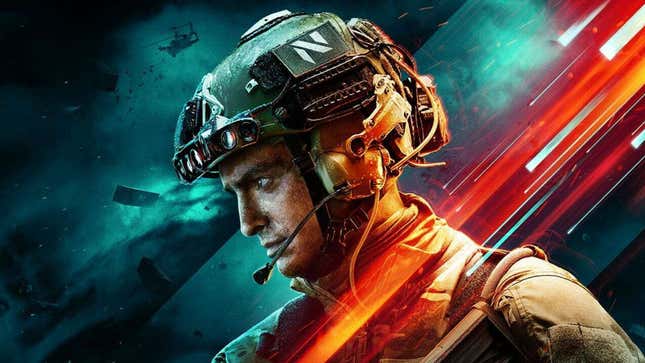 Soldier staring seriously offscreen while covered in red lights.