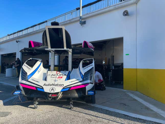 The No. 60 Meyer Shank Racing Acura in the garage during IMSA’s December test at Daytona International Speedway.