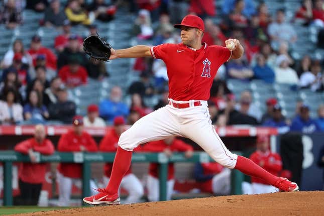 Mar 27, 2023; Anaheim, California, USA;  Los Angeles Angels starting pitcher Tyler Anderson (31) pitches during the second inning against the Los Angeles Dodgers at Angel Stadium.