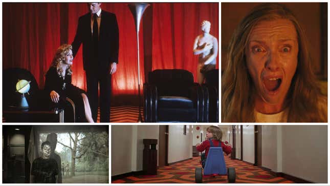 Clockwise from top left: Twin Peaks: Fire Walk With Me (New Line Cinema), Hereditary (A24), The Shining (Warner Bros.), Sinister (Lionsgate)