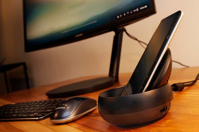 The Samsung DeX, turning a smartphone into a desktop computer.