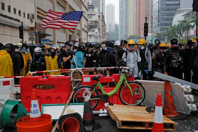 Protesters held US flags during a protest on Aug. 25, 2019.