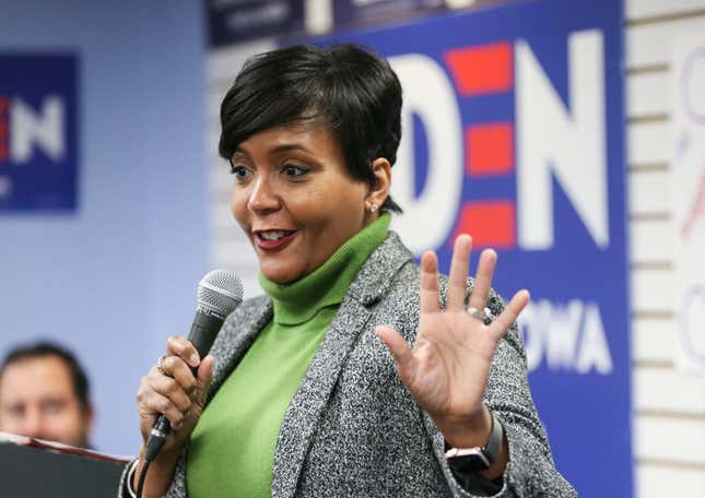 In this Jan. 10, 2020, file photo, Atlanta Mayor Keisha Lance Bottoms speaks in Cedar Rapids, Iowa. Atlanta Mayor Keisha Lance Bottoms has reinstated a mask requirement inside stores and other businesses in the city. Bottoms said Tuesday, Dec. 21, 2021 she was responding to rising COVID-19 infections, the omicron variant and guidance from the U.S. Centers for Disease Control and Prevention. 