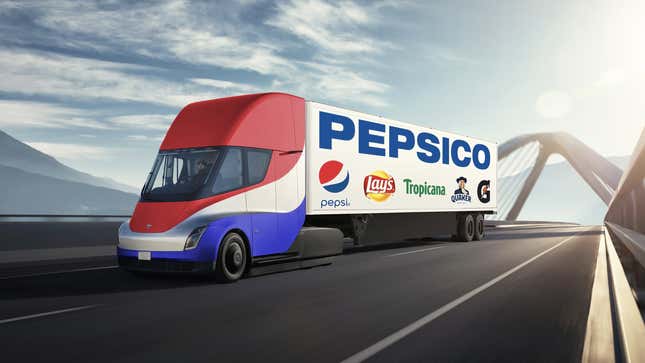 Image for article titled Elon Musk Says Tesla Semi Is Finally in Production, and Pepsi Gets the First One