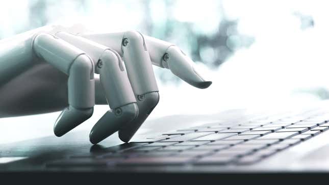 stock photo of robot hand typing